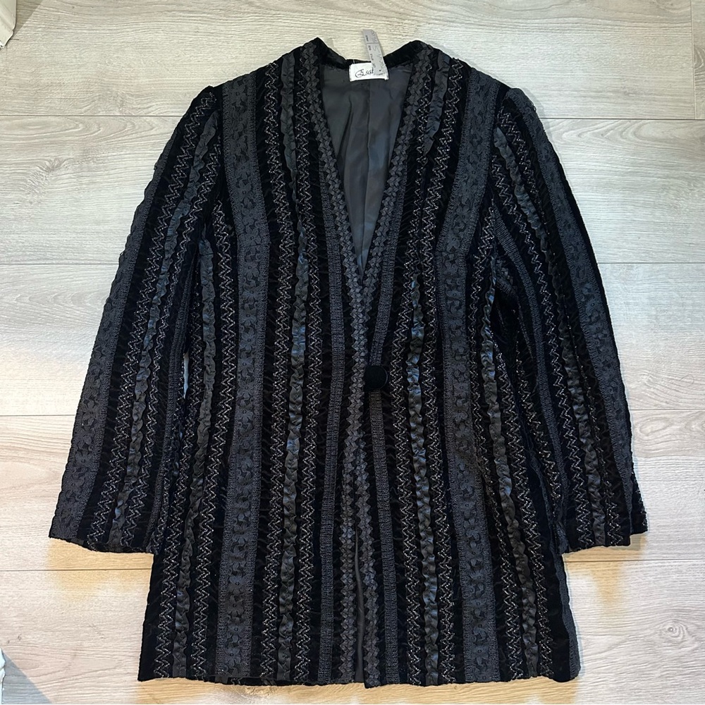 Vintage Black Beaded Patterned Jacket - image 2
